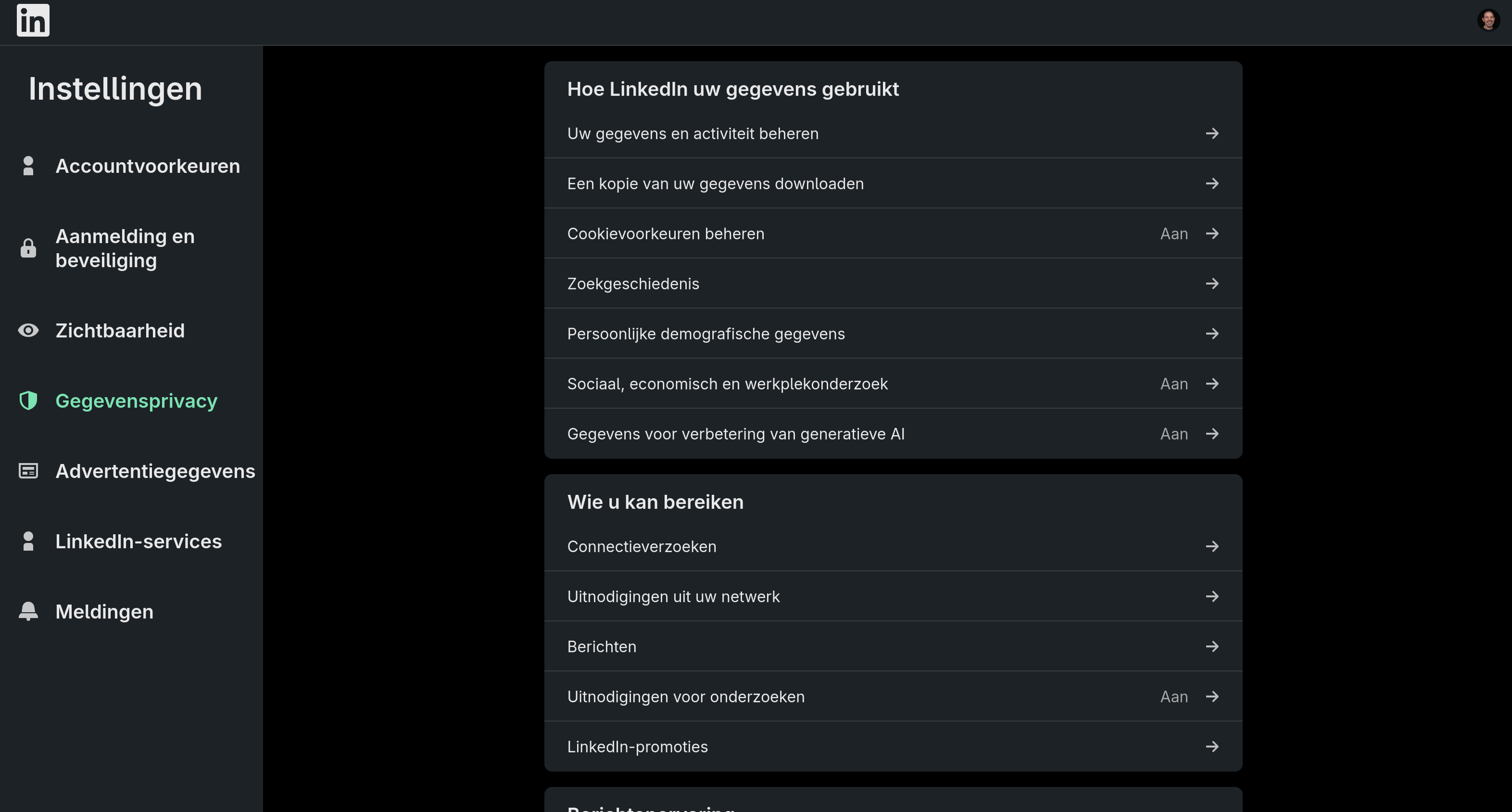 LinkedIn instellingen gegevensprivacy